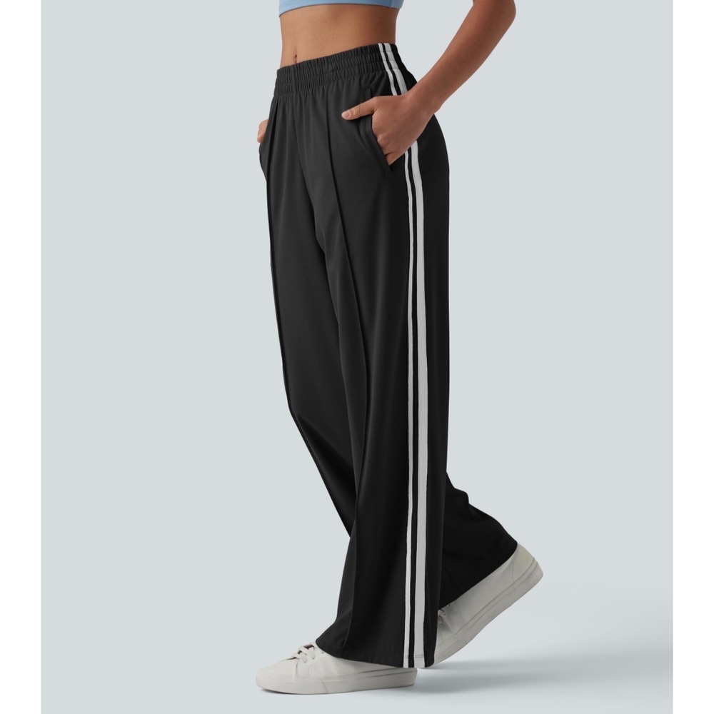Halara Color Block Stripe Quick Dry Straight Leg Pants Black Small UPF40+
